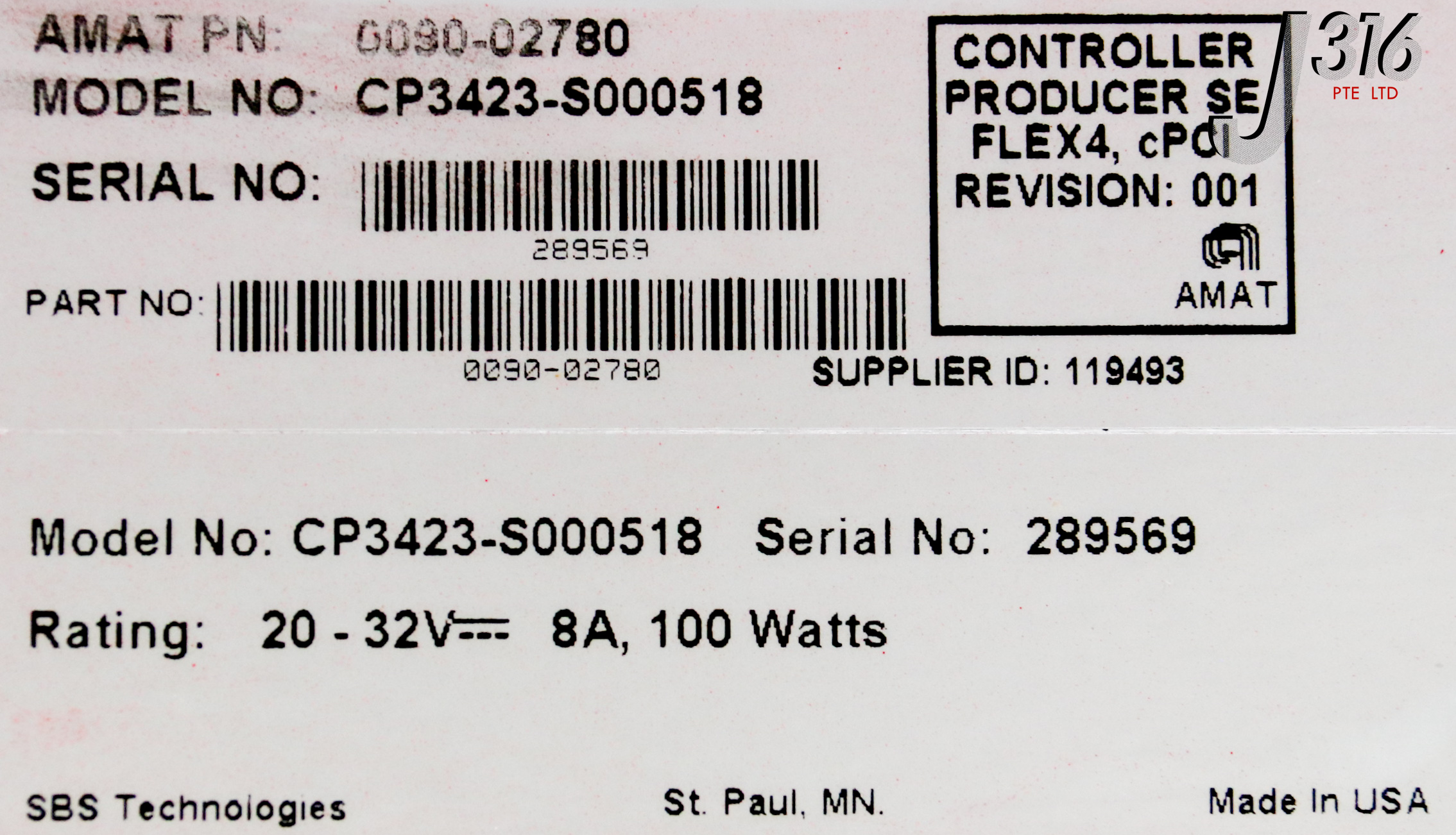 34358 APPLIED MATERIALS CTLR, PRODUCER SE FLEX4, CPCI, CP3423